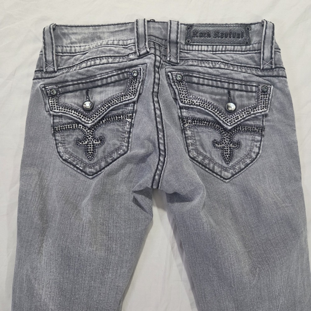 Rock Revival Jen Straight Jeans Womens 26 Gray Embellished Flap Pocket Very Good